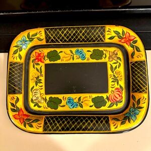 Vintage Hand Painted MCM Metal TOLEWARE TRAY Vibrant Floral Signed Campbell 1962